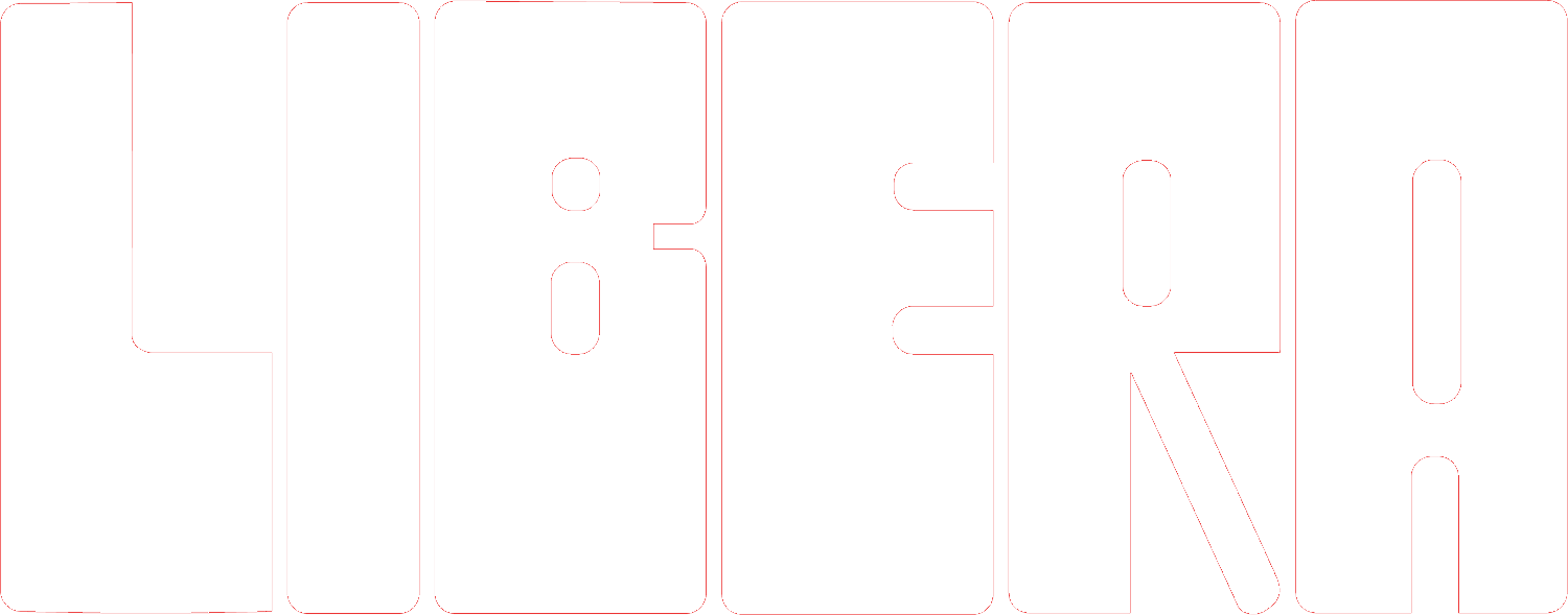 Libera - logo on transparent background with red writing.