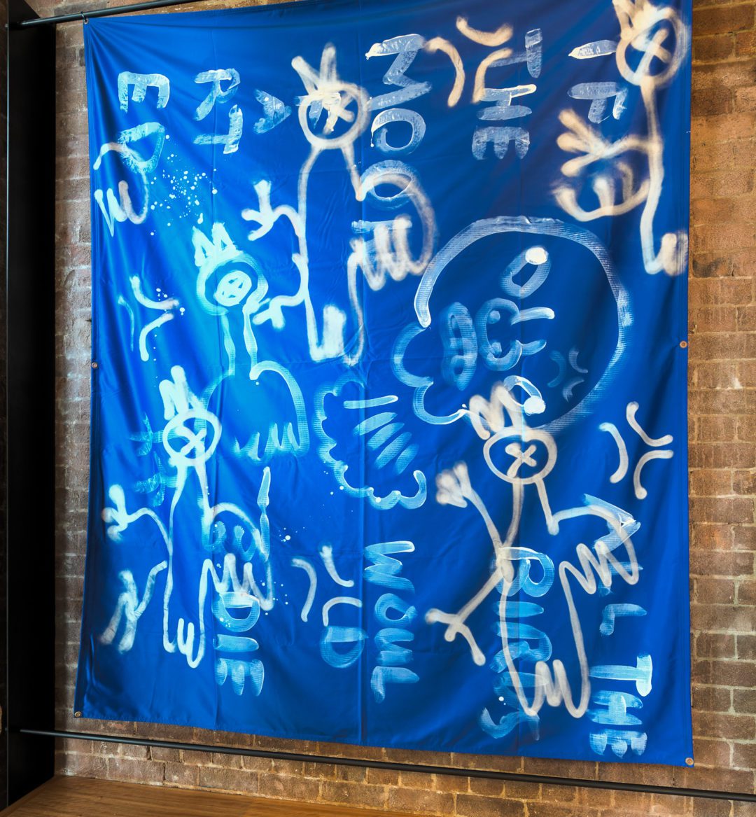 blue and white canvas artwork